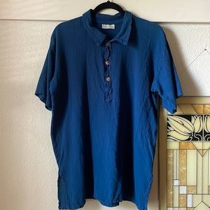 Vintage Cotton Ways blue short sleeve button tunic